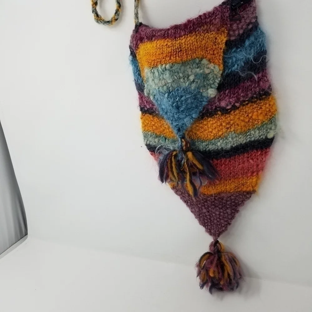 Boho Knitted fuzzy Long Teardrop Crossbody Bag Zip